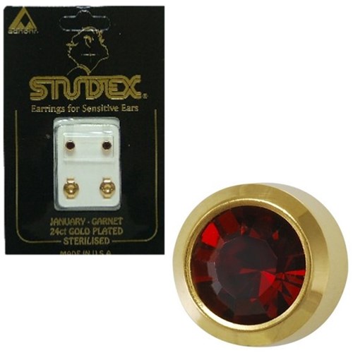 Birthstone Studs - Reg Bezel Gold - January / Garnet